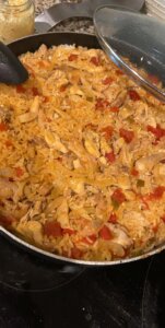 Homemade Arroz con Pollo and corn