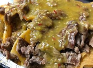 Steak & Cheese Nachos with Chile Verde Sals