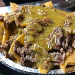 Steak & Cheese Nachos with Chile Verde Sals