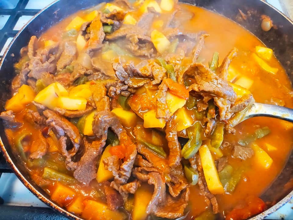 meat with potatoes and cactus , Rice