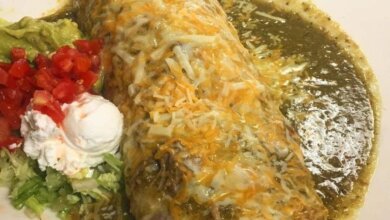 wet burrito with green sauce