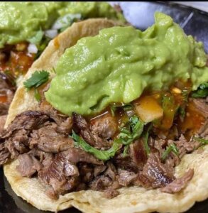 Open face grilled Steak tacos + Guacamole