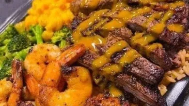 Grilled-Shrimp-and-Steak-with-Creamy-Mac-Cheese-and-Broccoli-Pucad-Recipes